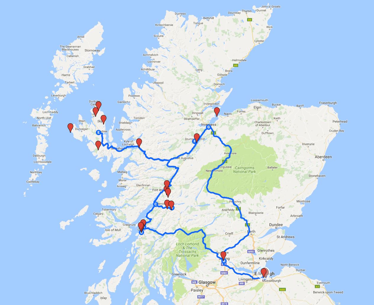 Karte zur Schottlandreise